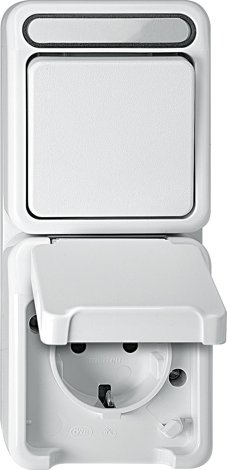 Schuko socket/changeover switch Aquastar Merten, light grey, touch protection, 1 piece