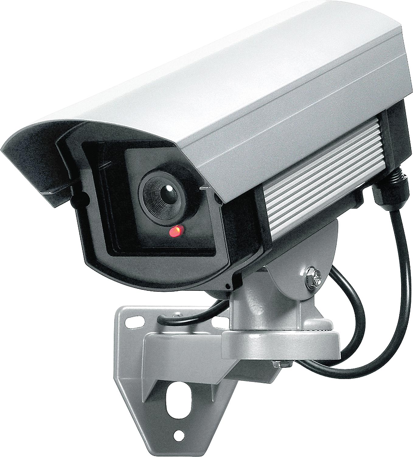 Aluminum dummy camera for outdoor use, with LED flashing light including warning sticker