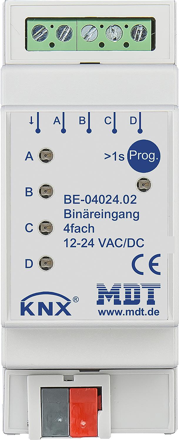 MDT DIN rail mounting device, 4-channel binary input, 24V AC/DC input
