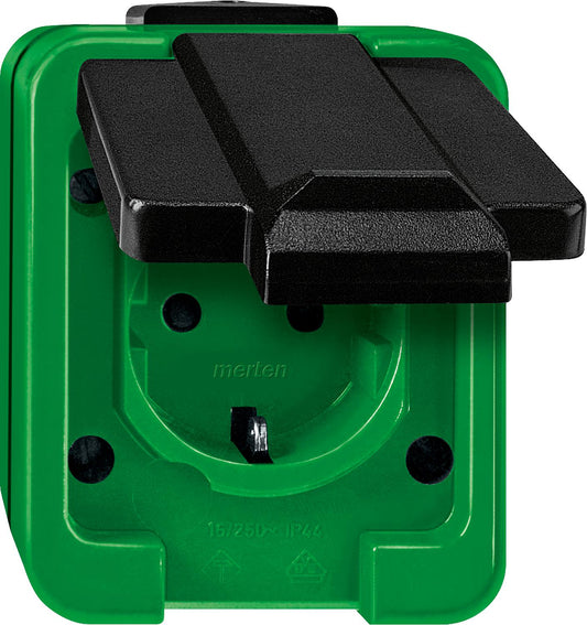 SCHUKO socket with screw terminals, green, agricultural