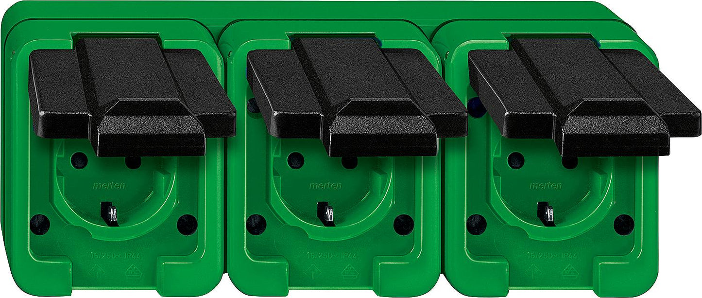 SCHUKO triple socket, green, agricultural