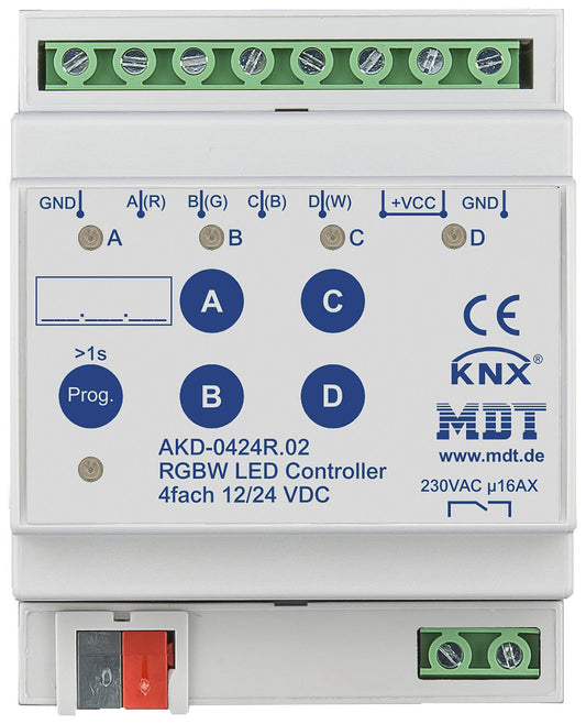 DIN rail mounting device LED controller 4-channel 4/8 A, RGBW, 4TE, REG