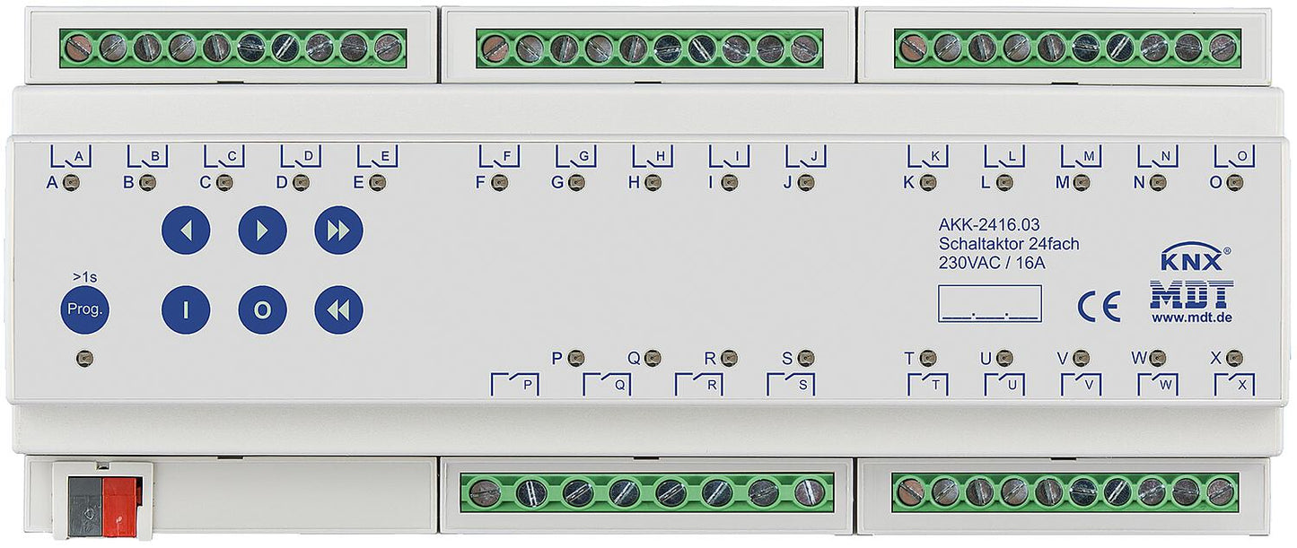 DIN rail mounting device, 24-channel switching actuator, 12TE, DIN rail, 16 A, 230 V AC, compact, 70 µF, 10 electronic ballasts