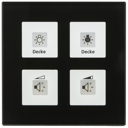 Glass touch panel Plus 4-gang, black, with temperature sensor