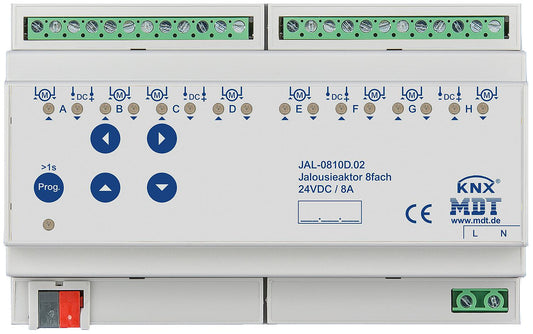 DIN rail mounting device, 8-channel blind actuator, 8TE, DIN rail, 8 A, 24 V DC