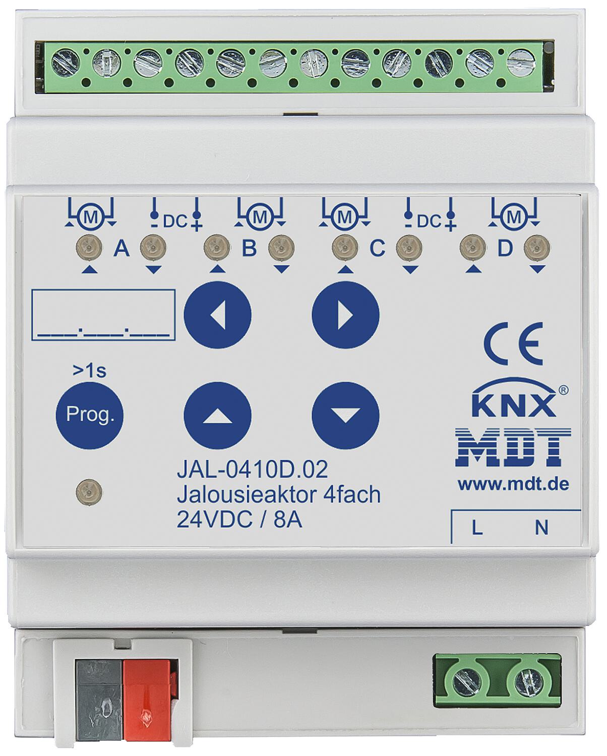 DIN rail mounting device, 8-channel blind actuator, 8TE, DIN rail, 8 A, 24 V DC