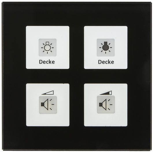 KNX RF+ Wireless Glass Push Button Plus 4-gang with Actuator, Black