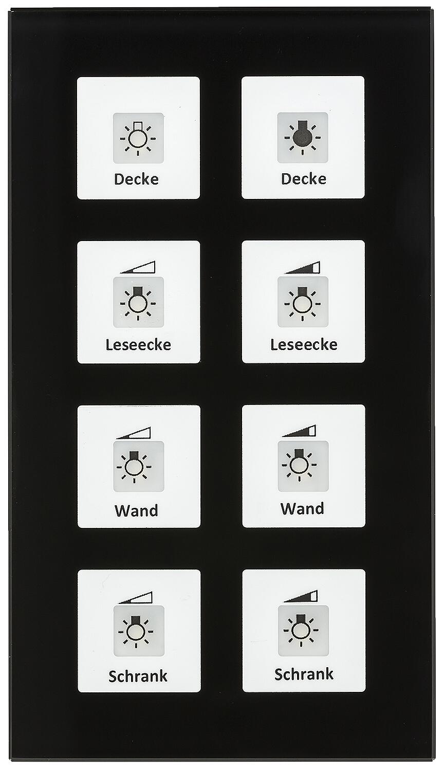 KNX RF+ Wireless Glass Push Button Plus 4-gang with Actuator, Black