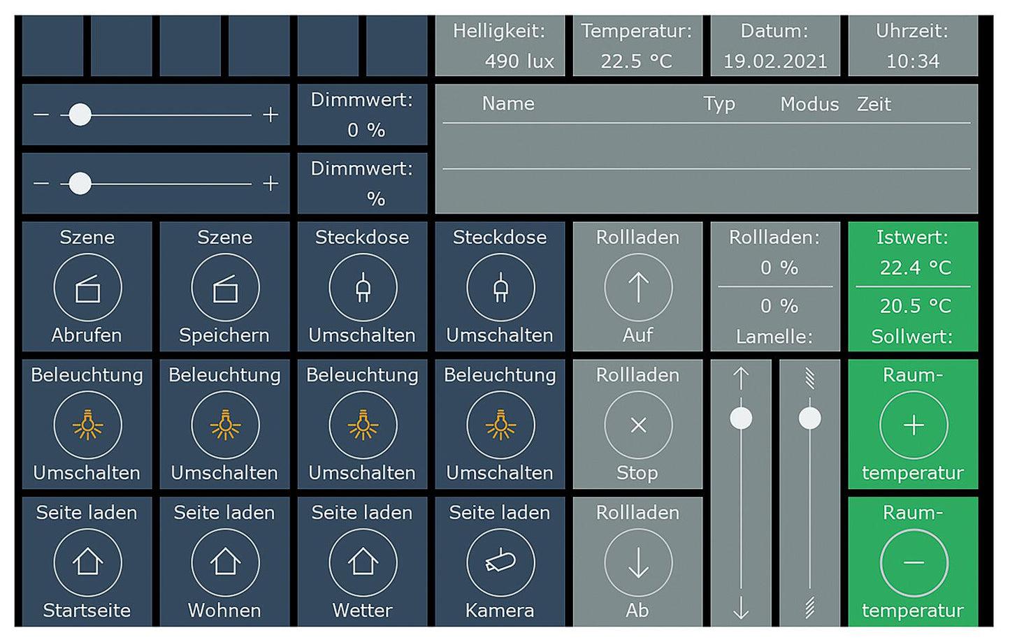 VisuControl Pro software touch panel