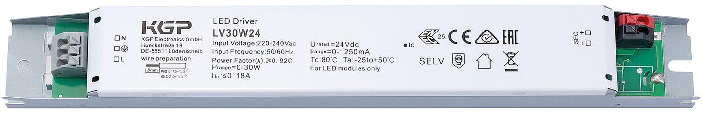 LED power supply CV 24V DC 0-30W 0-1.25A non-dimmable IP20 linear