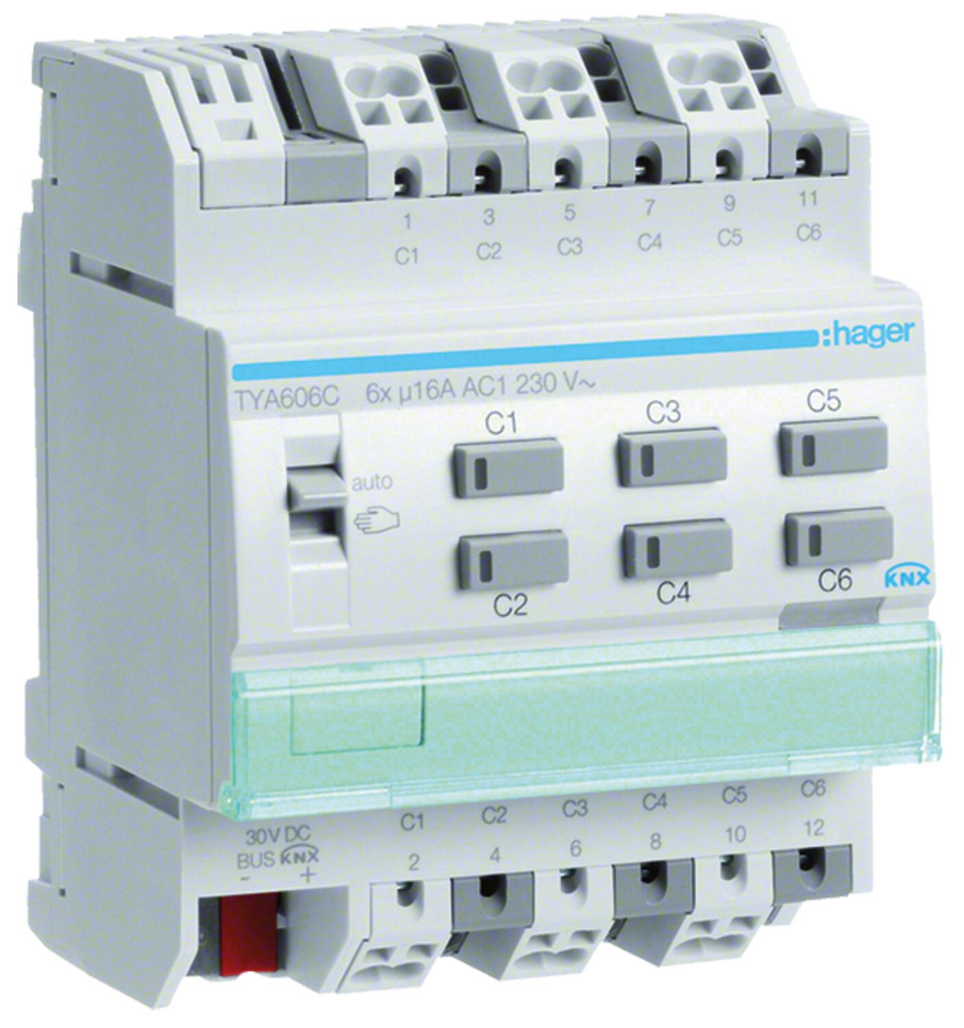 Hager switching actuator for blinds, 4/2-fold, 16A, KNX, DIN rail mount TYA604C