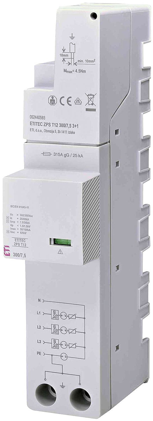 Combined arrester ETITEC ZPS T12 300/12.5 3+1 RC