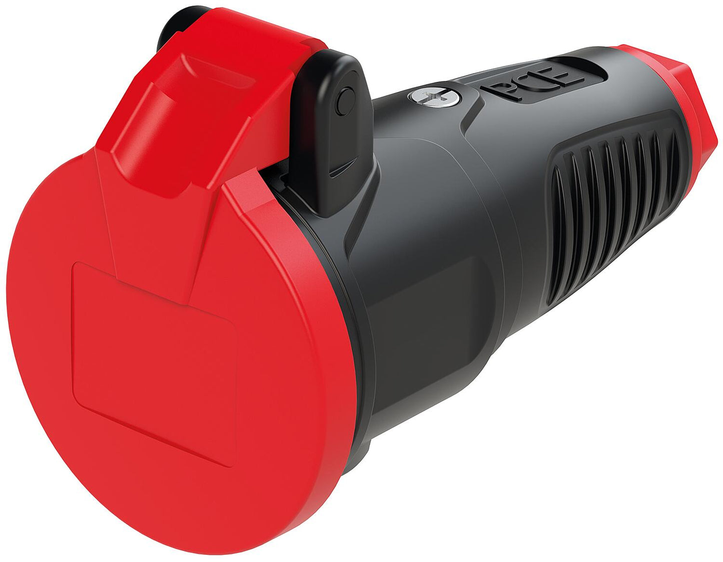 Protective contact coupling with hinged cover, solid rubber (blue/black)