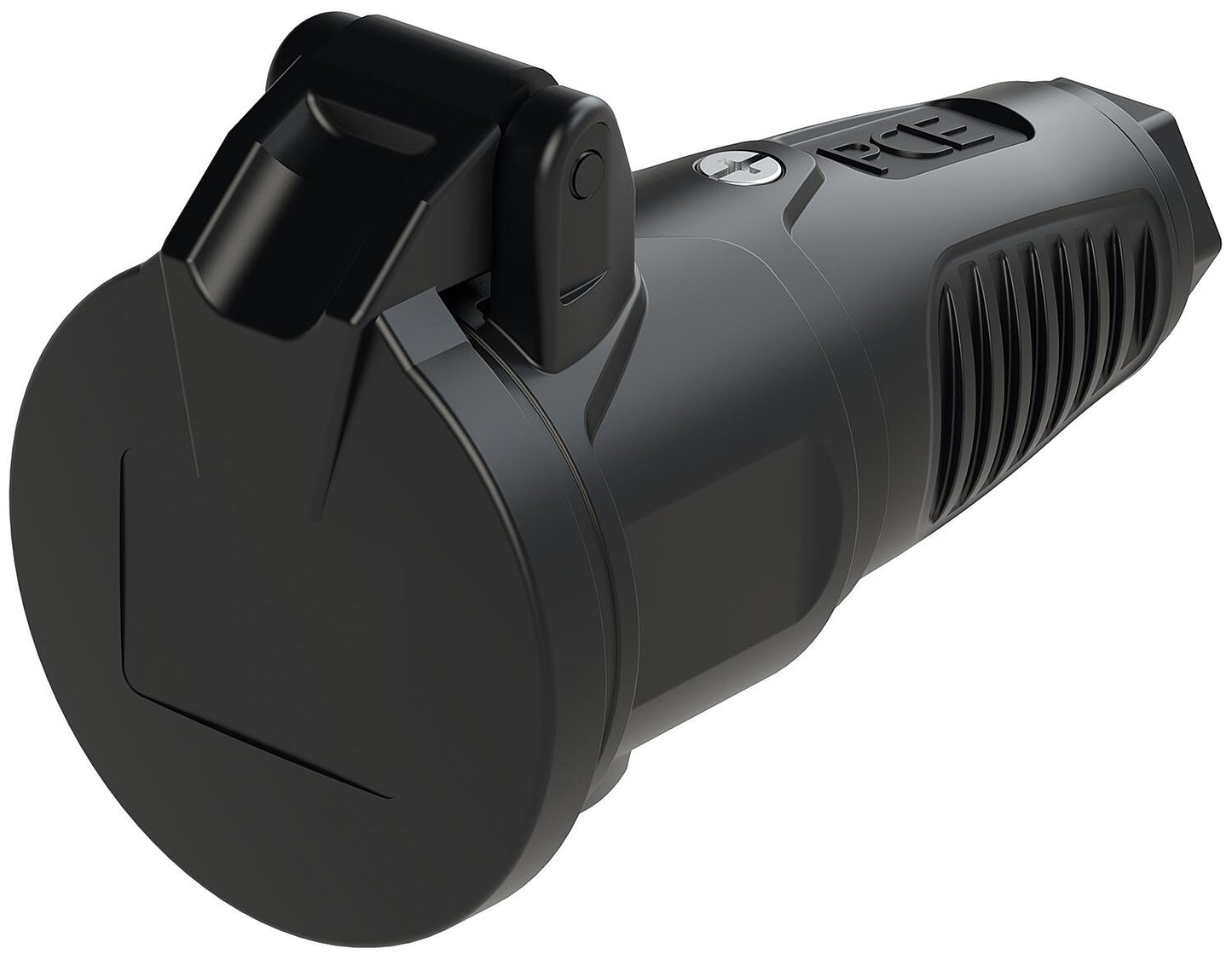 Protective contact coupling with hinged cover, solid rubber (blue/black)