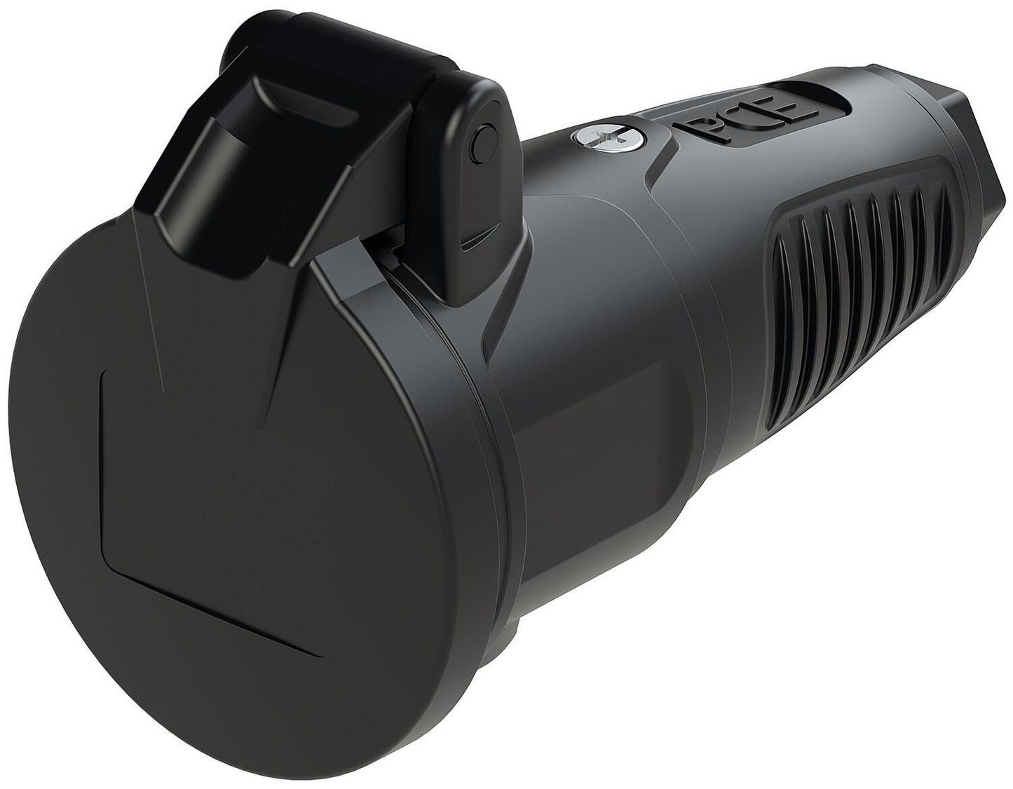 Protective contact coupling with hinged cover, solid rubber (blue/black)