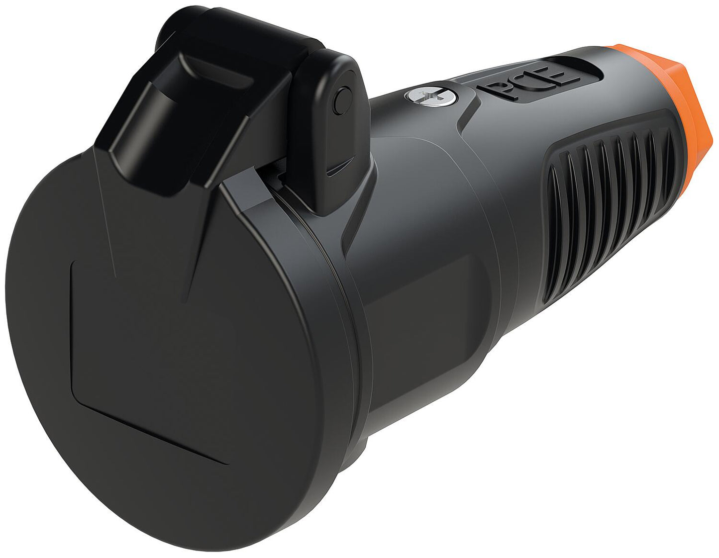 Protective contact coupling with hinged cover, solid rubber (blue/black)