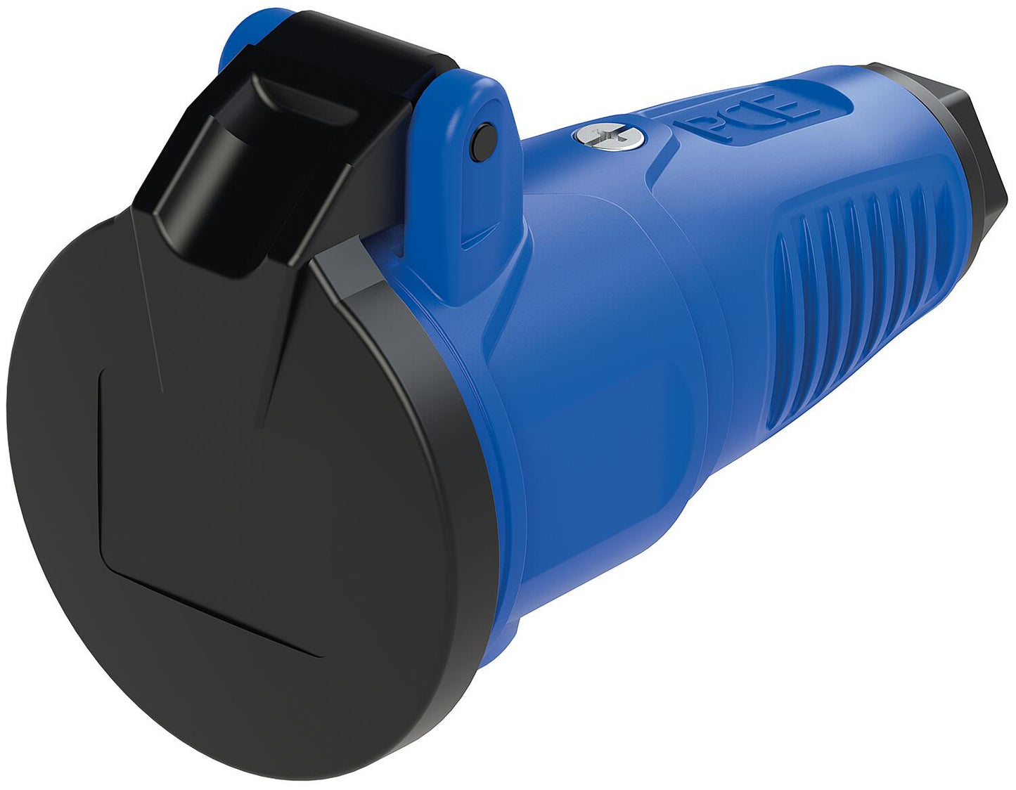 Protective contact coupling with hinged cover, solid rubber (blue/black)