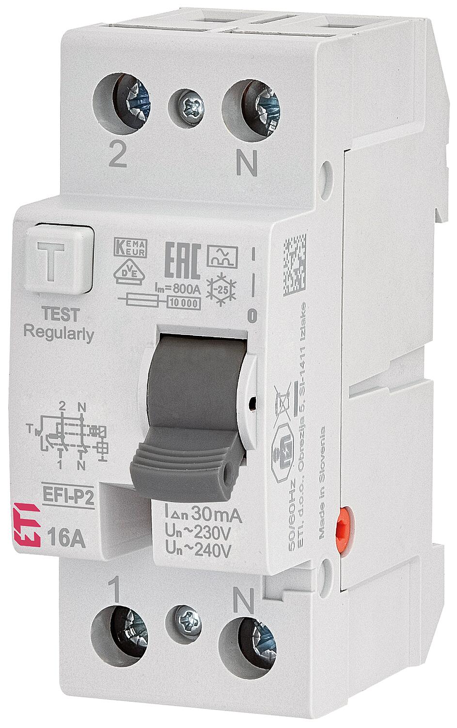 Residual current circuit breaker EFI-2, 2-pole, 25A, 30mA, type A, instantaneous