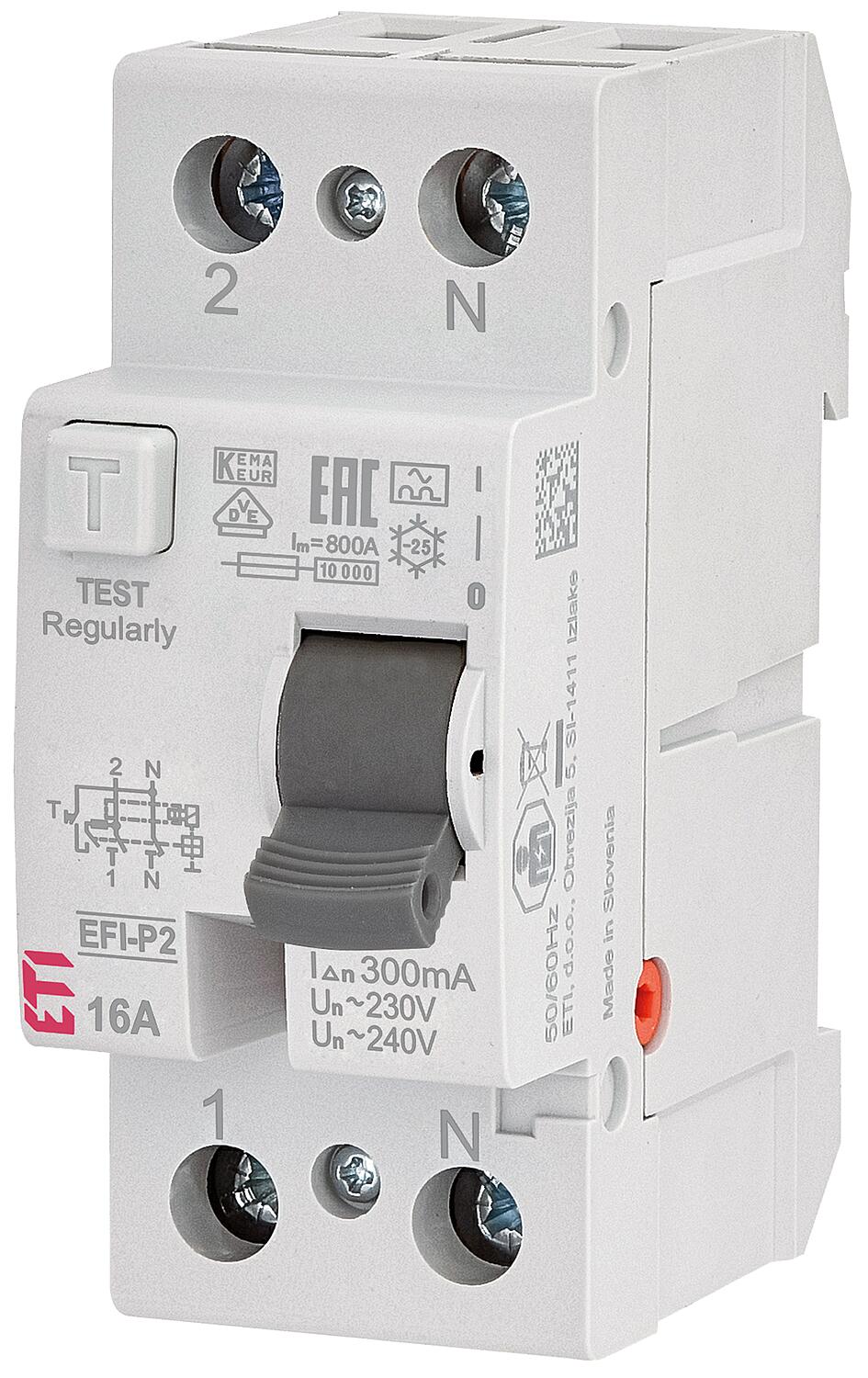 Residual current circuit breaker EFI-2, 2-pole, 25A, 30mA, type A, instantaneous