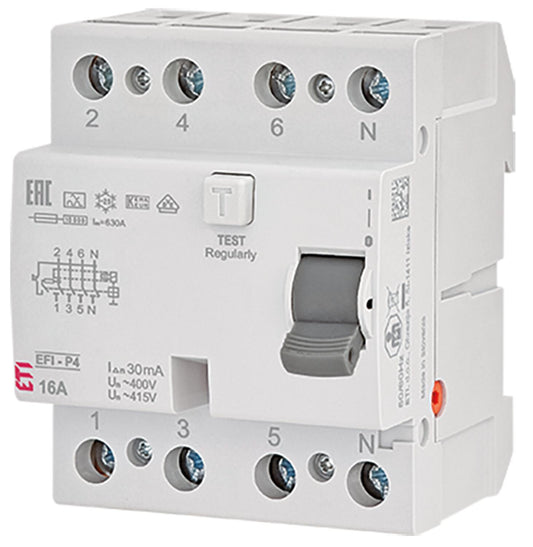 ETI residual current circuit breaker EFI-P4 NL, 4-pole, 25A, 0.03A, type A, instantaneous