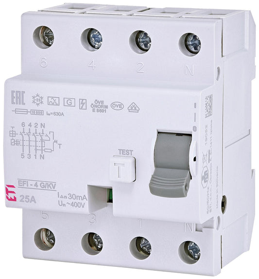 Residual current circuit breaker EFI-4, 4-pole, 40A, 30mA, type A, short-time delayed