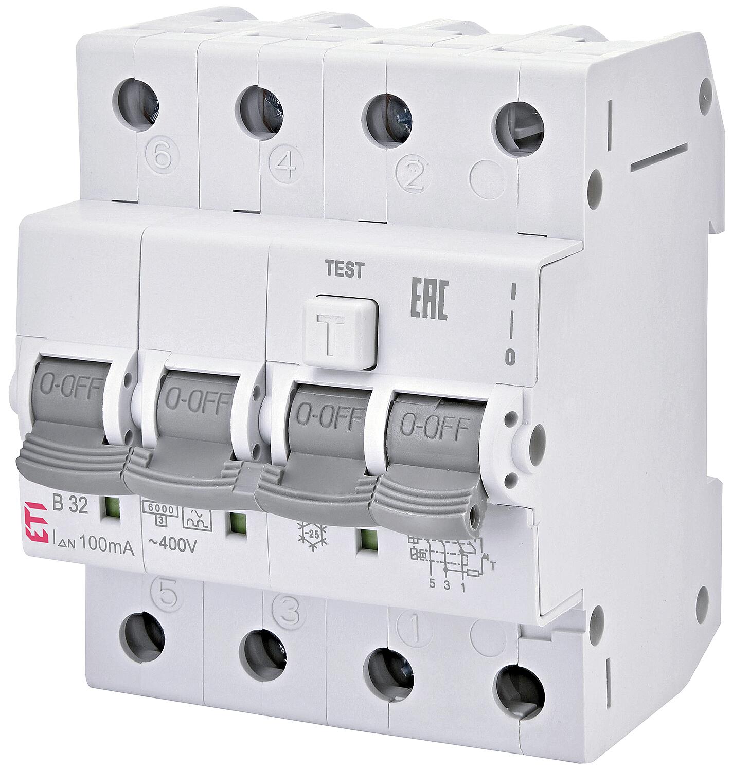FI/LS switch KZS-4M, 3-pole+N, B16A, 30mA, 6kA, type A