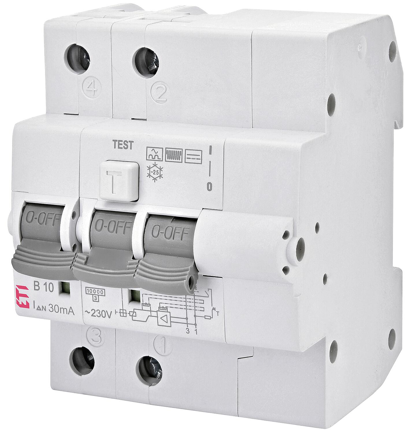ETI FI-LS switch KZS-4M, 2-pole, type B, B10 / 0.03A, instantaneous