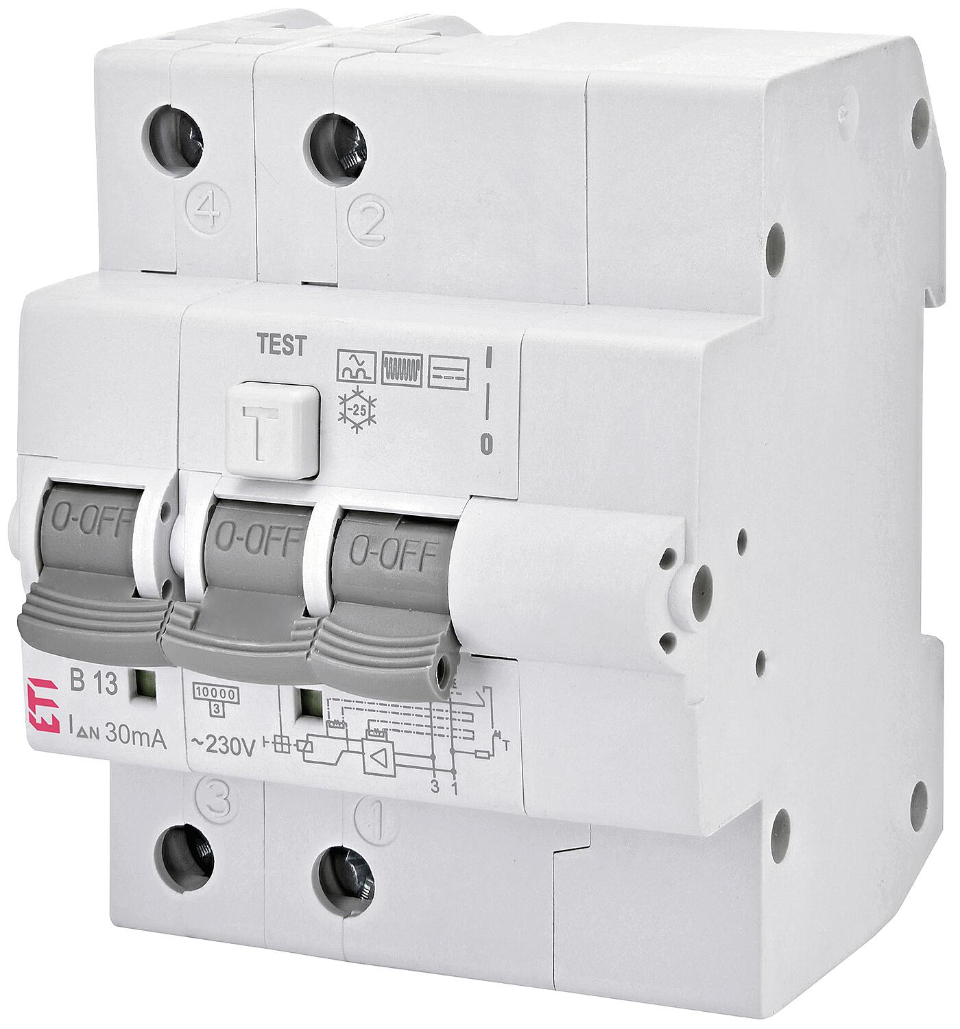 ETI FI-LS switch KZS-4M, 2-pole, type B, B10 / 0.03A, instantaneous