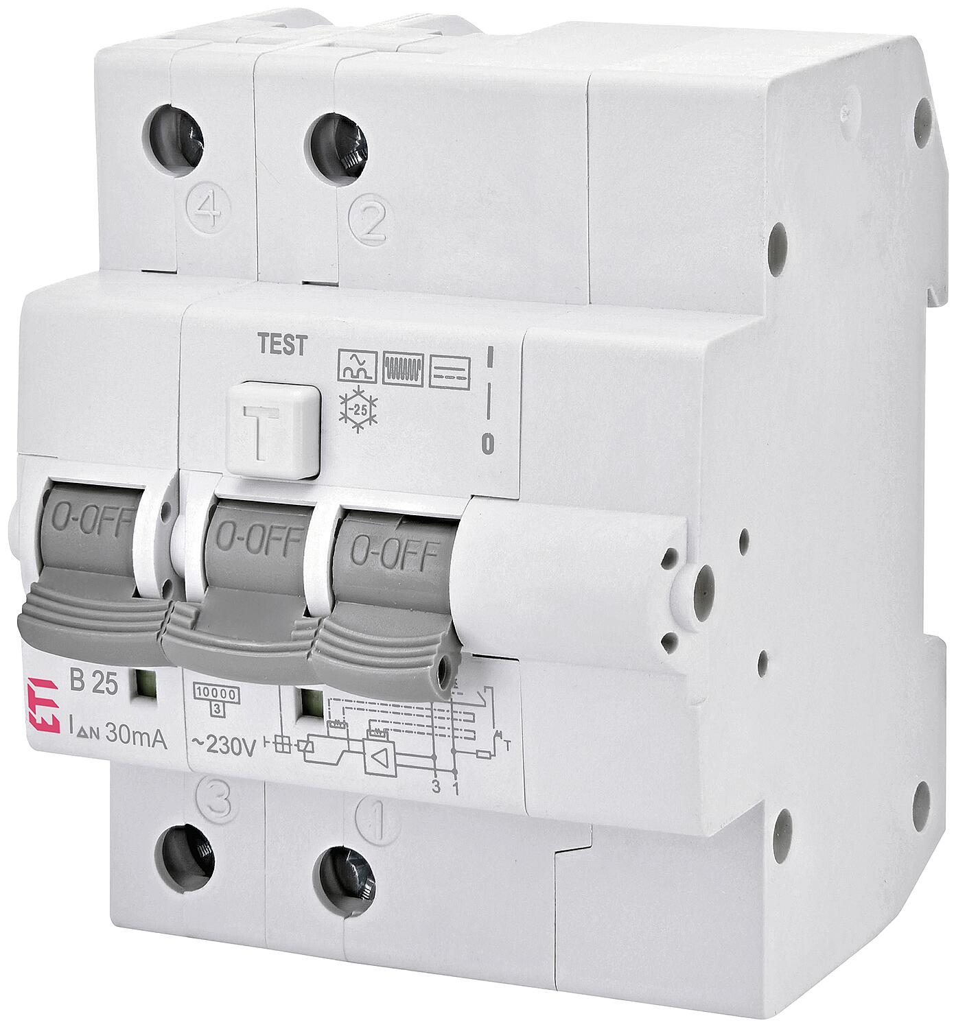 ETI FI-LS switch KZS-4M, 2-pole, type B, B10 / 0.03A, instantaneous