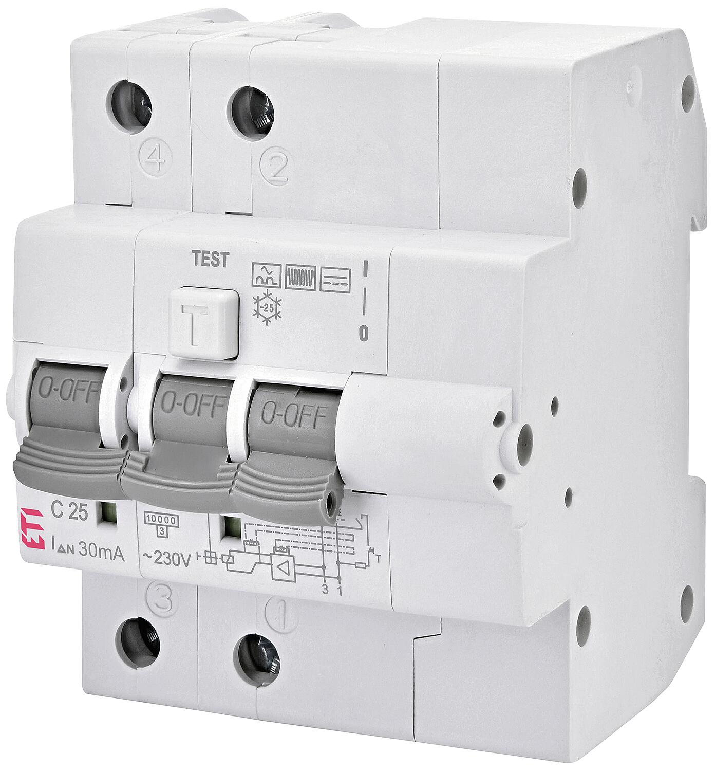 ETI FI-LS switch KZS-4M, 2-pole, type B, B10 / 0.03A, instantaneous