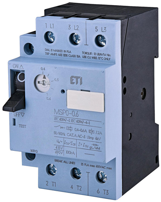 ETI motor protection switch MSP0-0.6, DIN rail mount