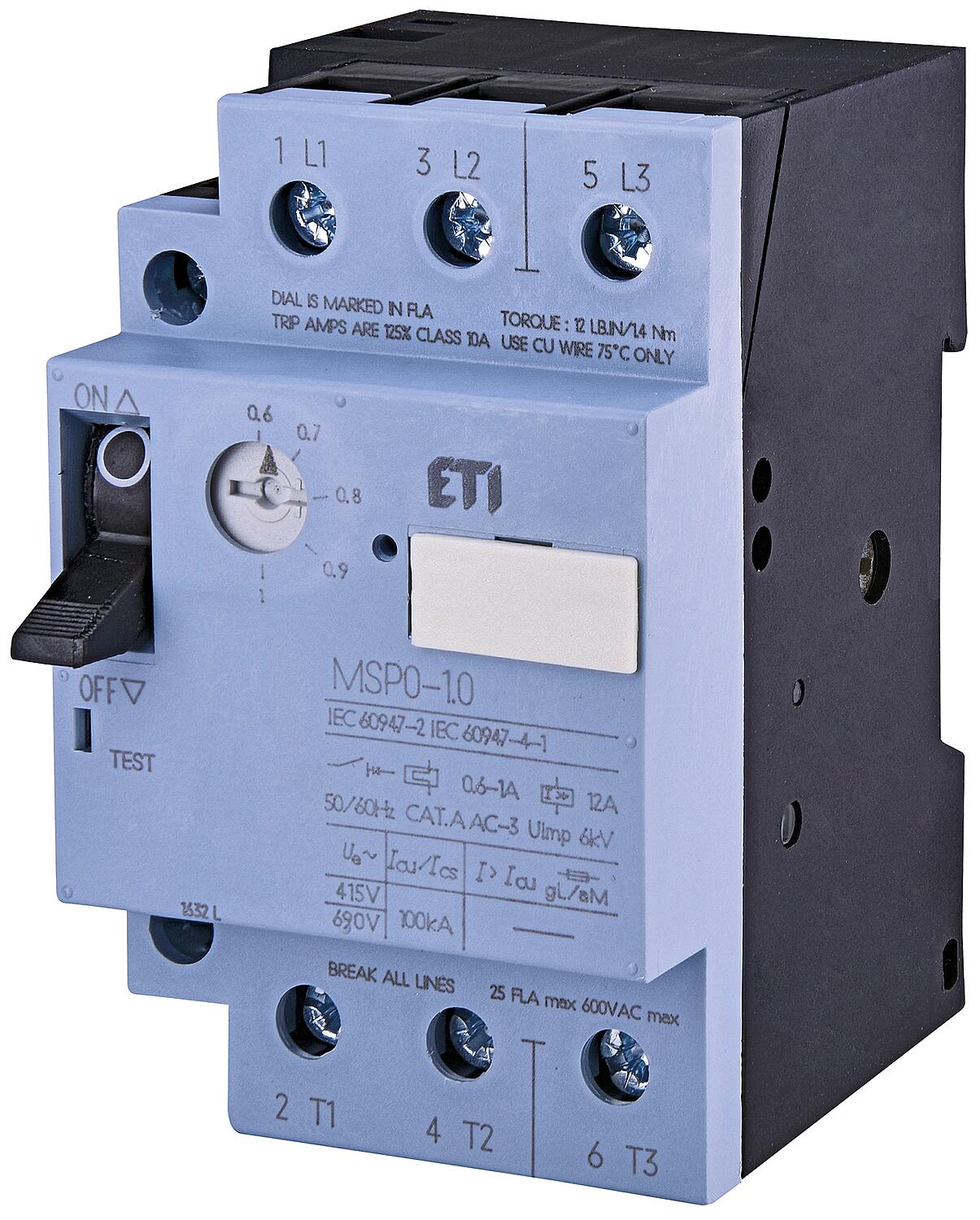 ETI motor protection switch MSP0-0.6, DIN rail mount