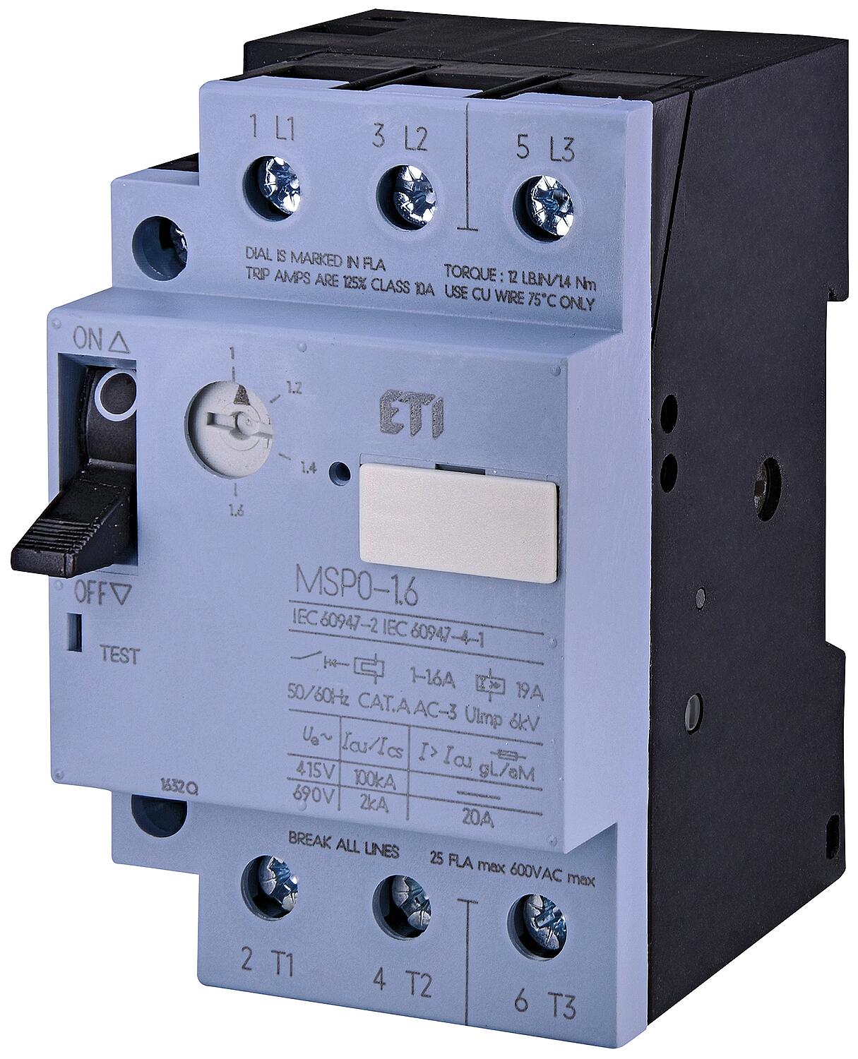 ETI motor protection switch MSP0-0.6, DIN rail mount