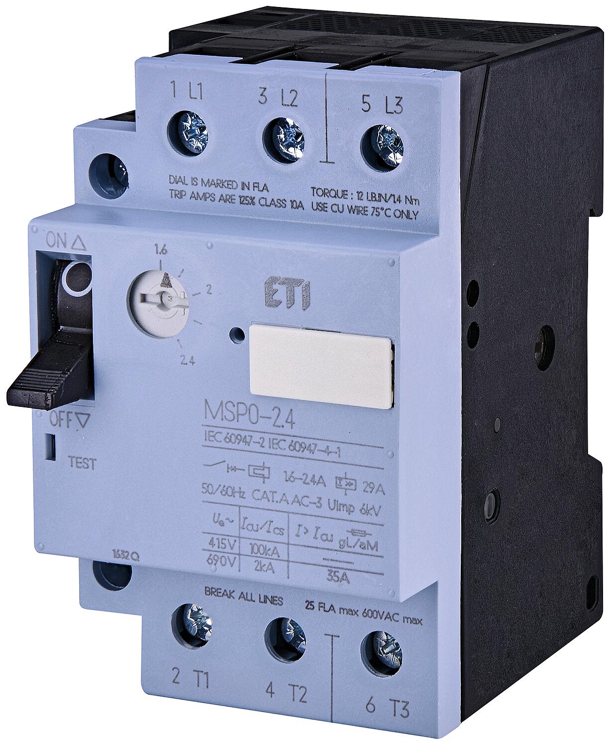 ETI motor protection switch MSP0-0.6, DIN rail mount