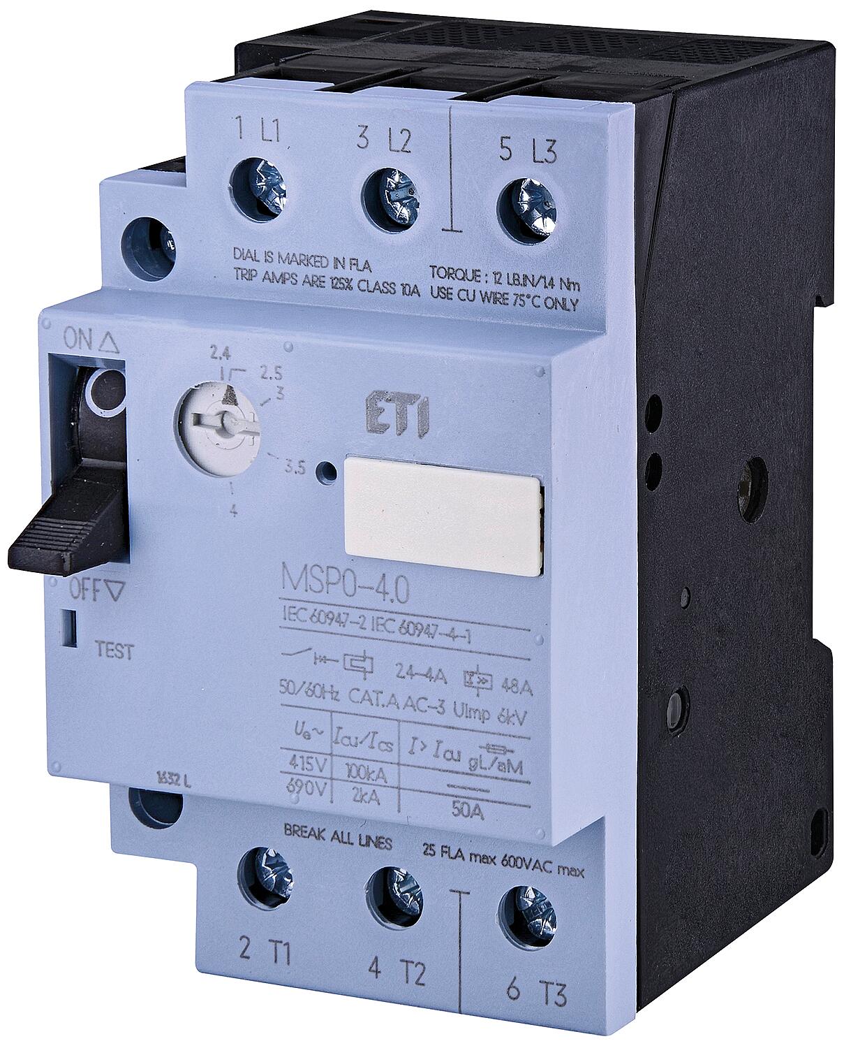 ETI motor protection switch MSP0-0.6, DIN rail mount
