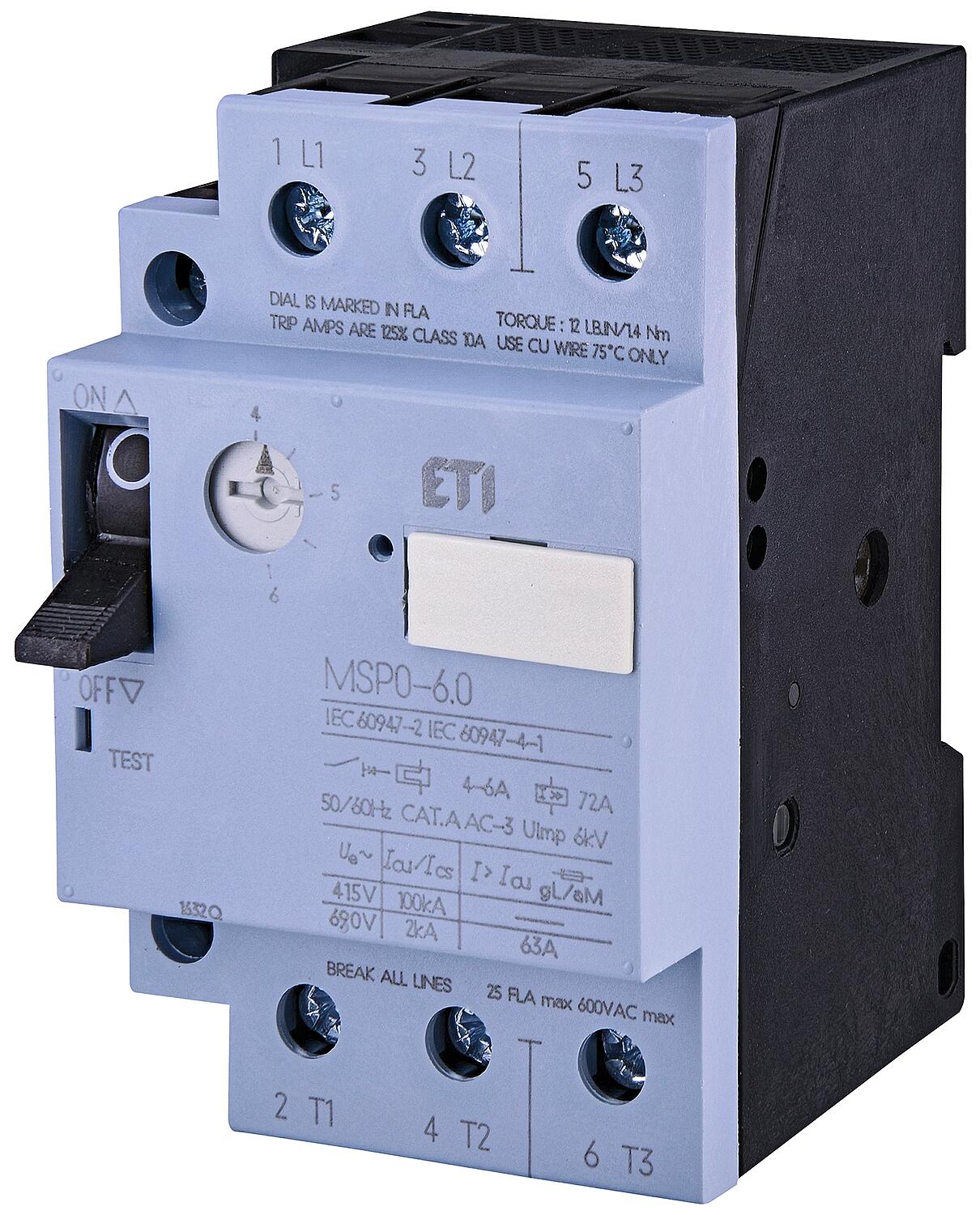 ETI motor protection switch MSP0-0.6, DIN rail mount