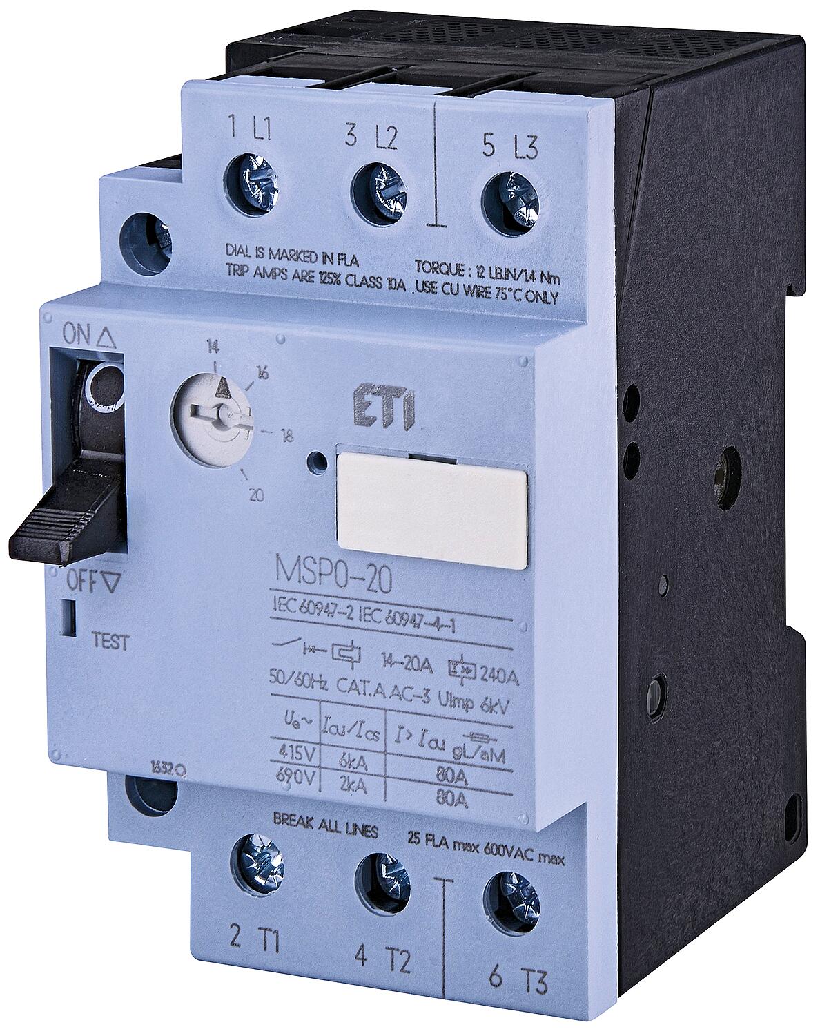 ETI motor protection switch MSP0-0.6, DIN rail mount