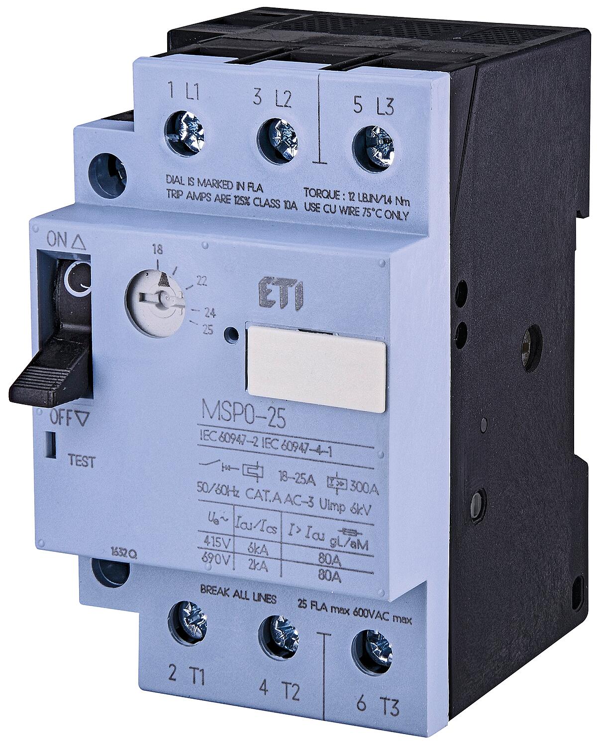 ETI motor protection switch MSP0-0.6, DIN rail mount