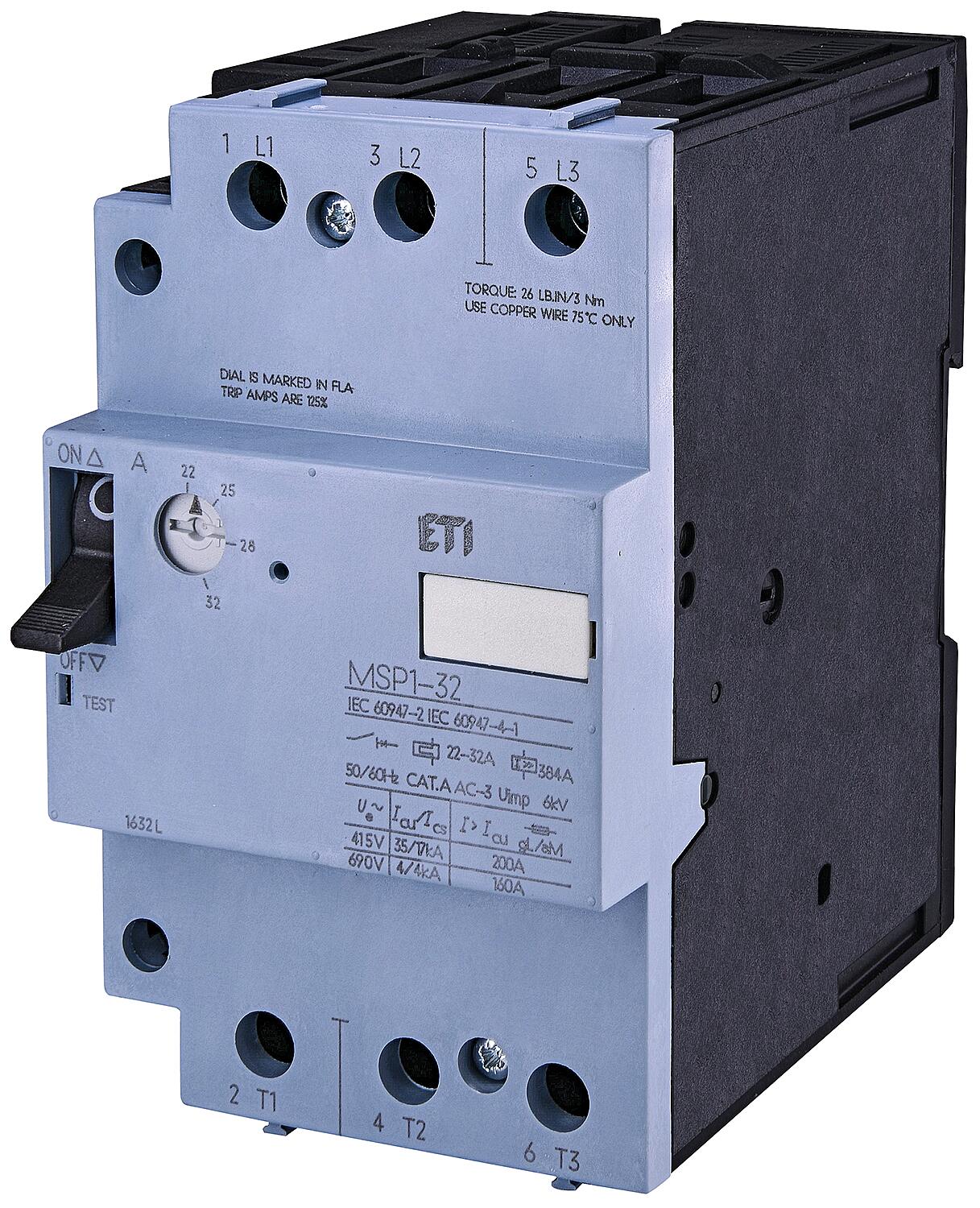 ETI motor protection switch MSP0-0.6, DIN rail mount