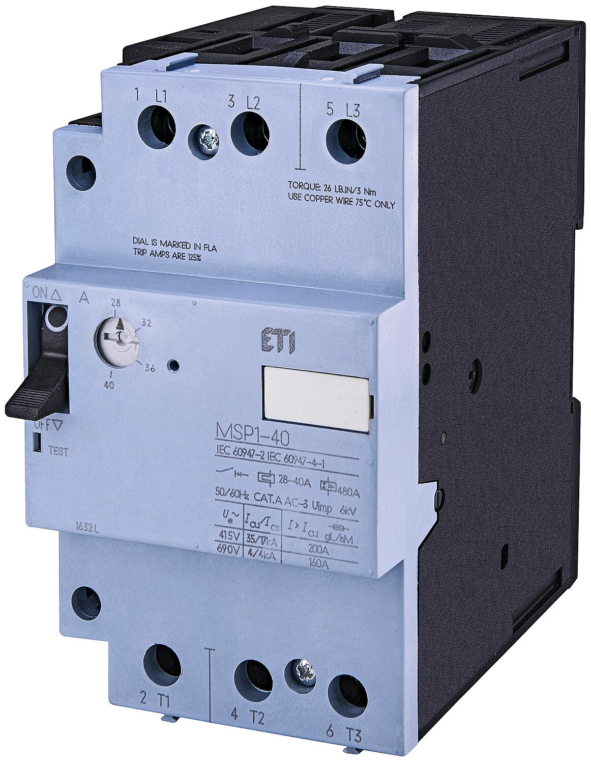 ETI motor protection switch MSP0-0.6, DIN rail mount