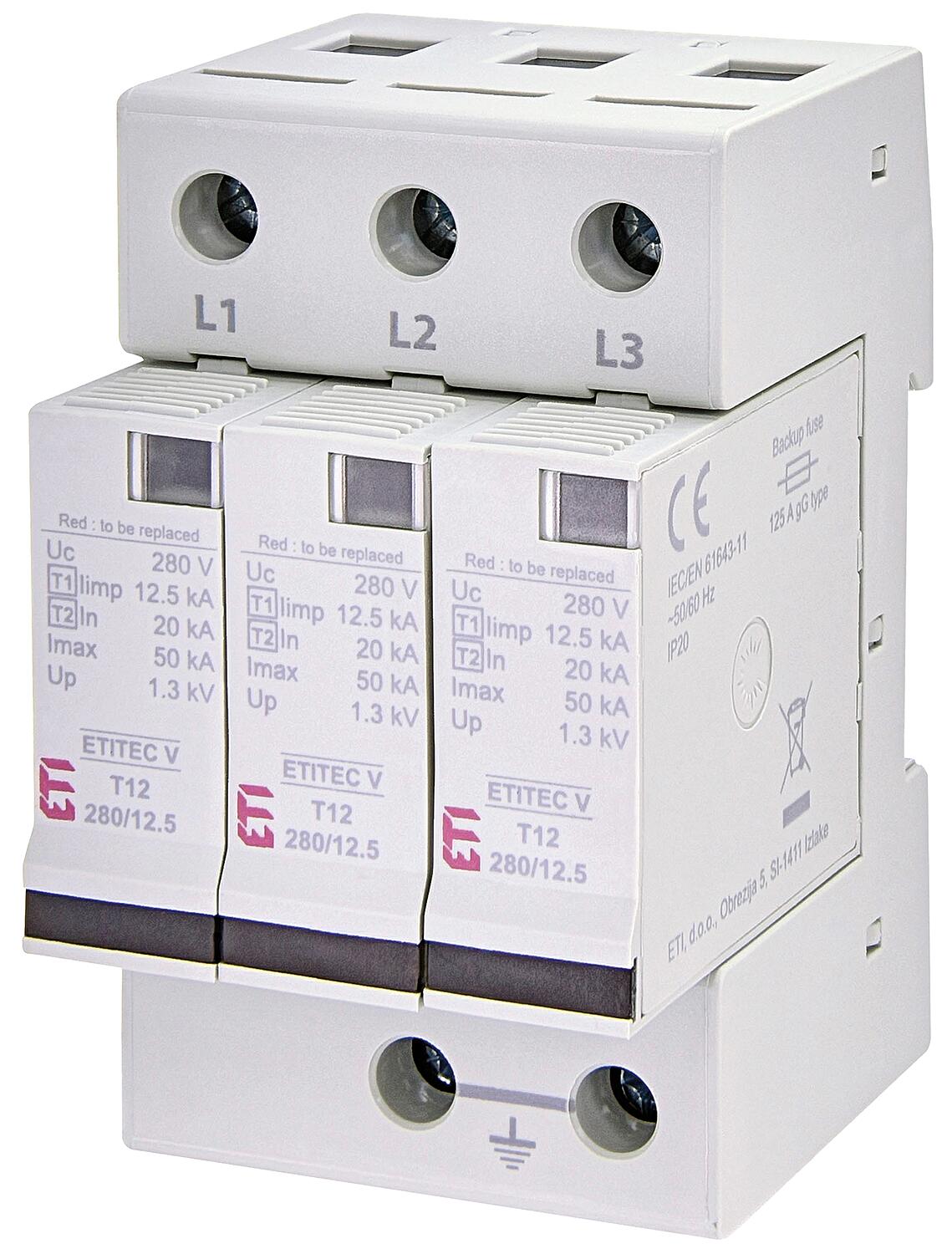 ETI surge arrester ETITEC V T12 280/12.5 3+0 RC, REG