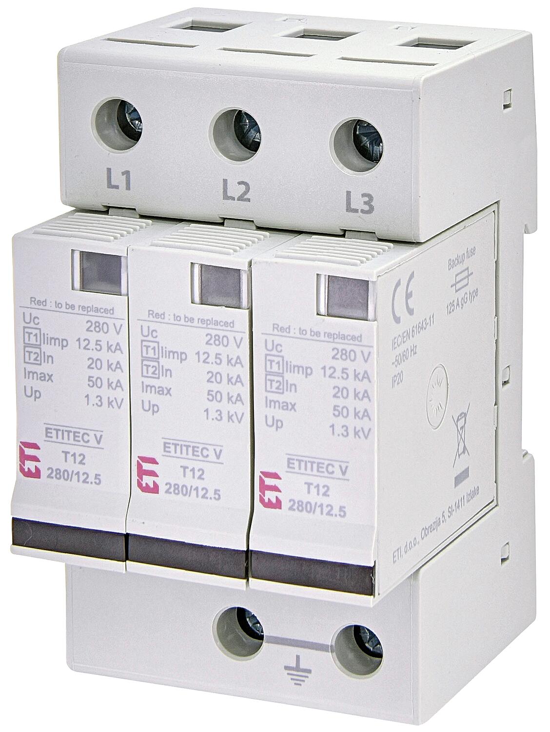 ETI surge arrester ETITEC V T12 280/12.5 3+0 RC, REG