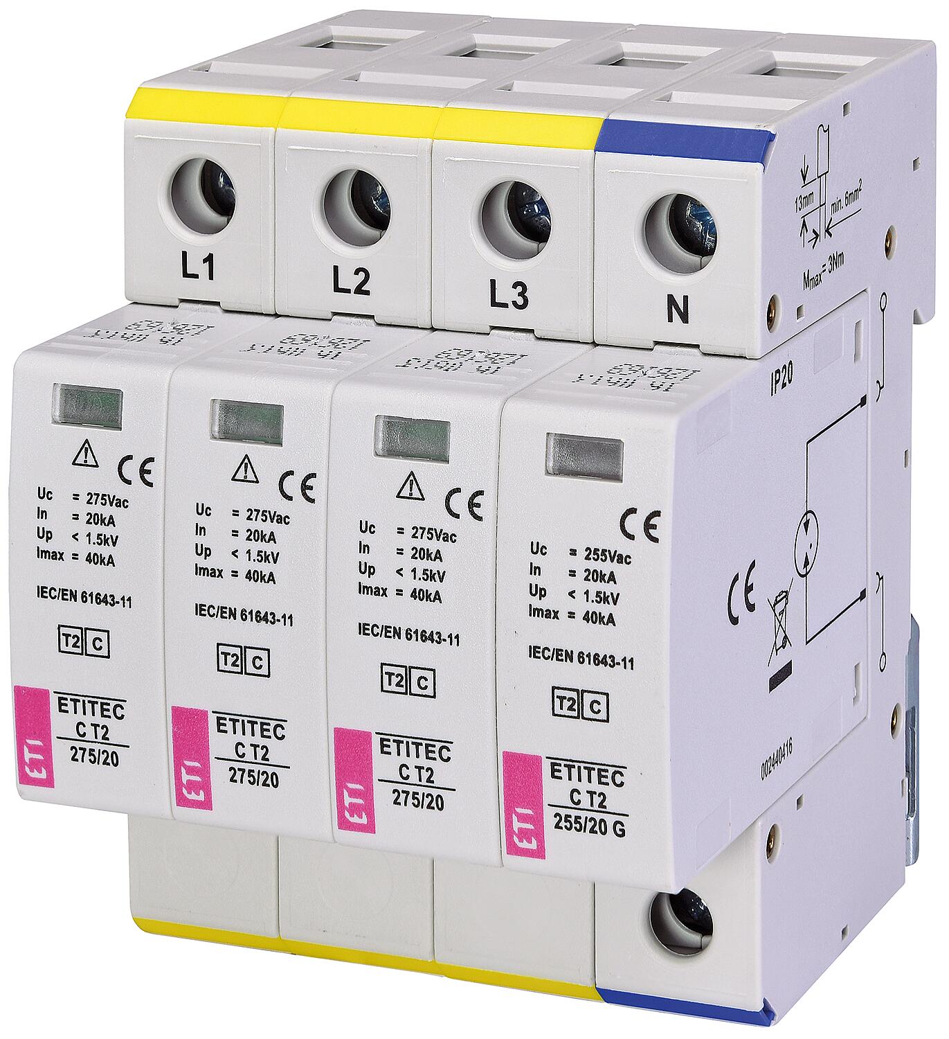 ETI surge arrester ETITEC C T2 275/20 3+0 RC, REG