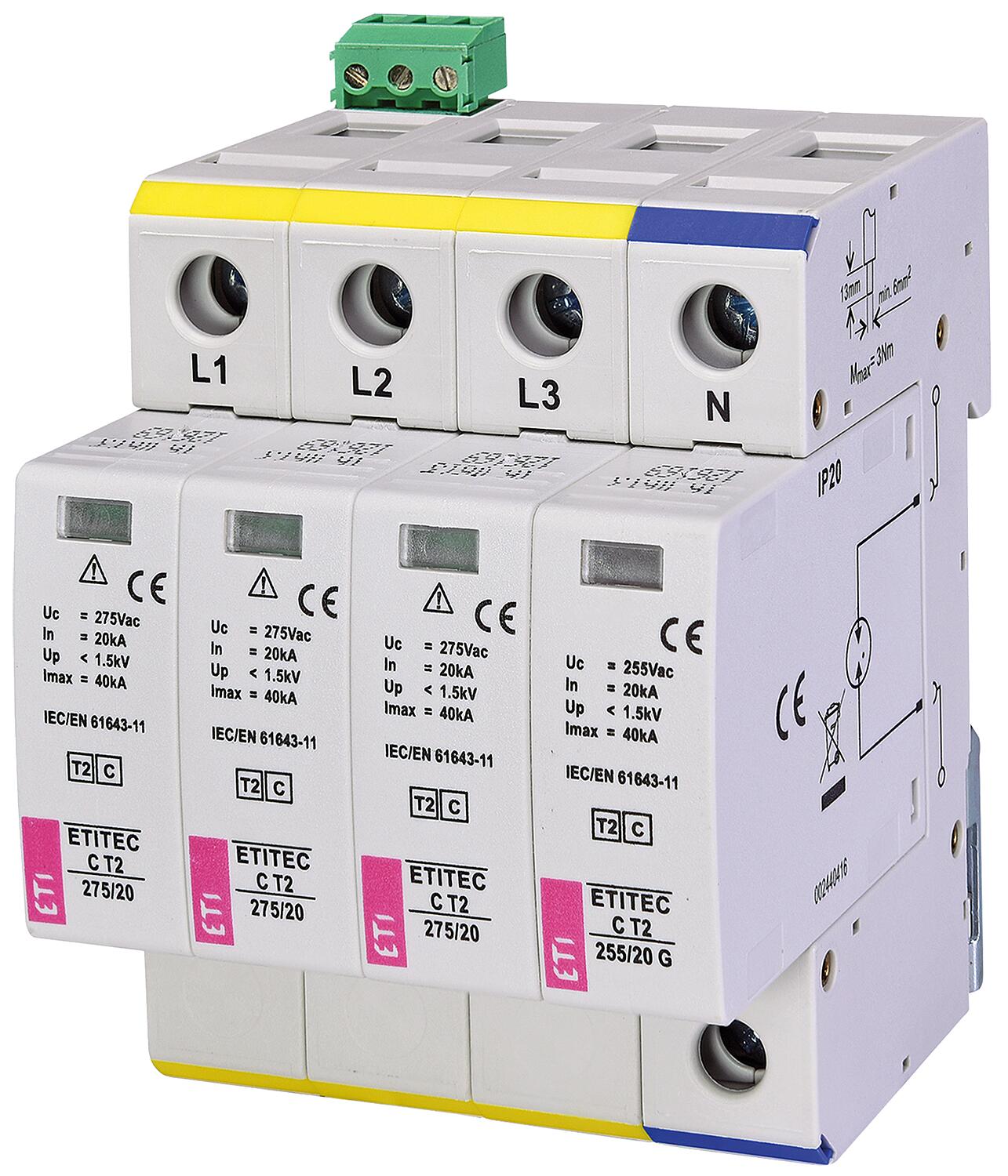 ETI surge arrester ETITEC C T2 275/20 3+0 RC, REG