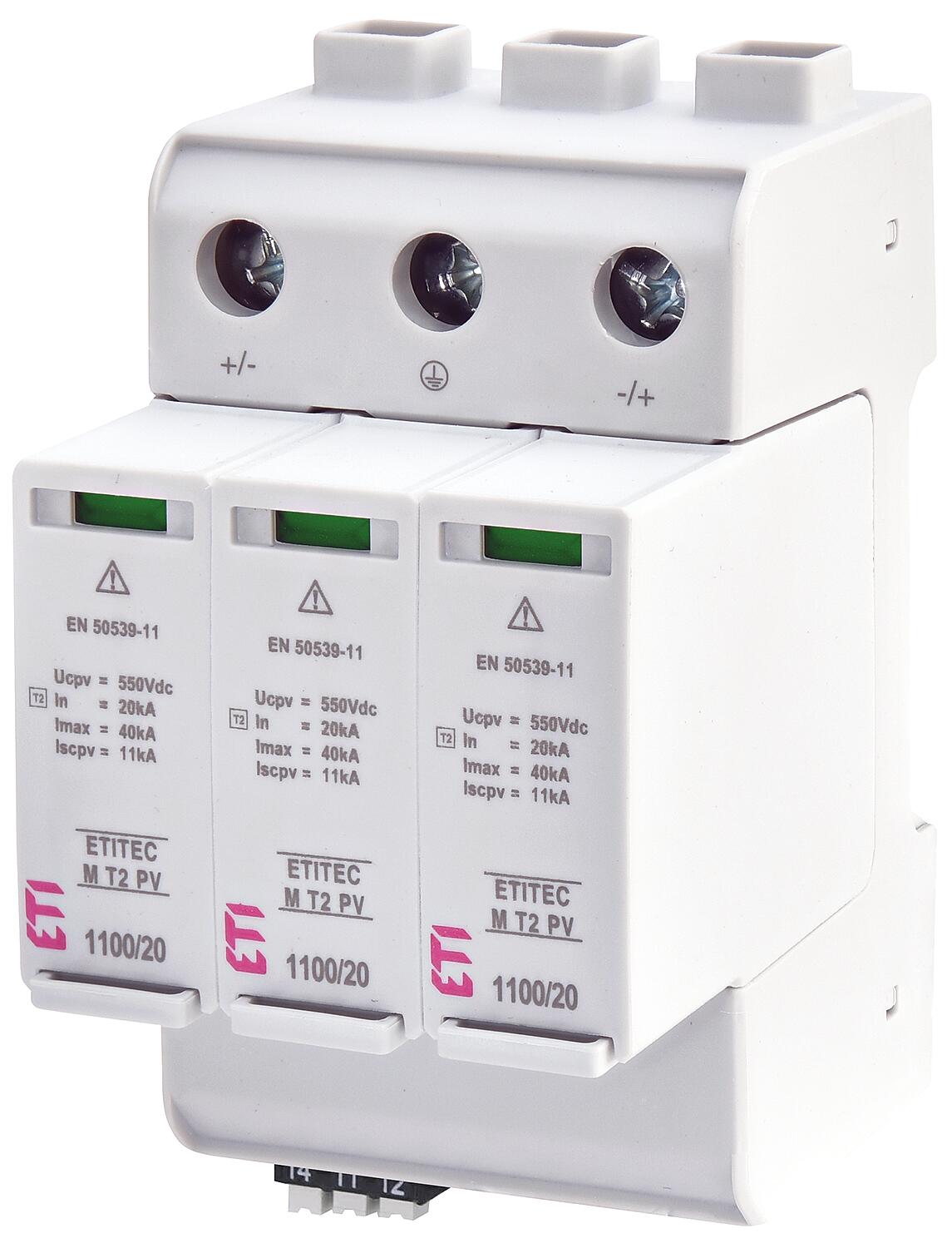 ETI surge arrester for PV, ETITEC M T2 PV 1100/20 Y RC, REG