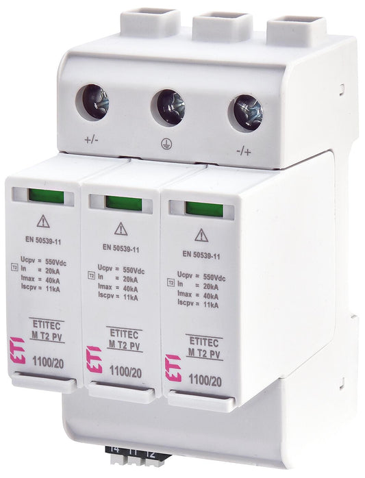 ETI surge arrester for PV, ETITEC M T2 PV 1100/20 Y RC, REG