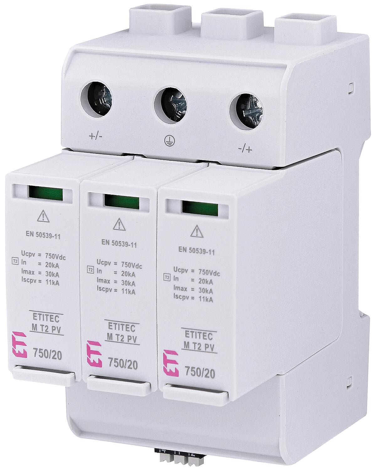 ETI surge arrester for PV, ETITEC M T2 PV 1100/20 Y RC, REG