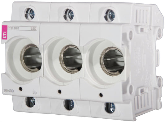 ETI Neozed D01 fuse base, 3-pole with LED, PFB D01 3p LED, DIN rail mounting