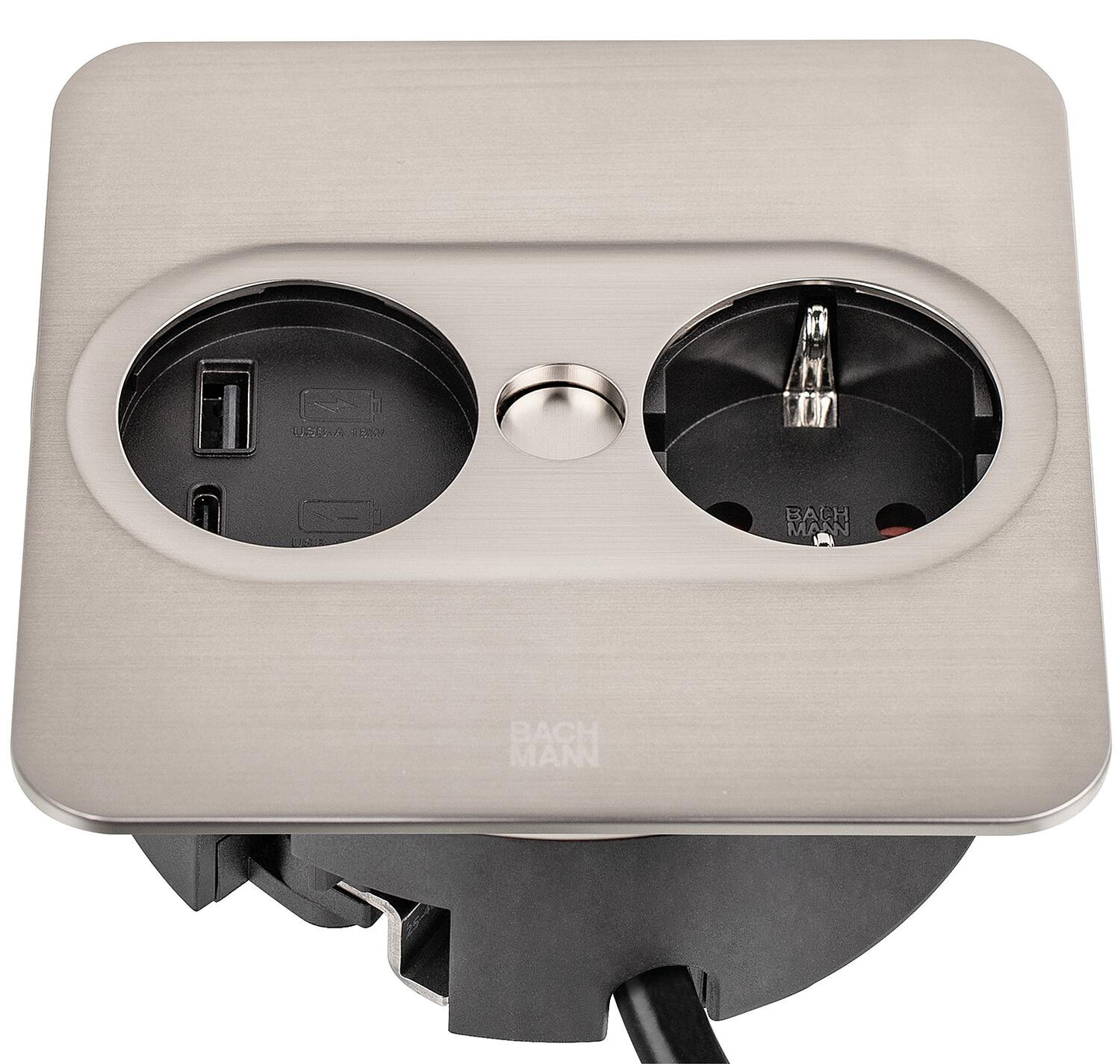 Bachmann TWIST 2 table socket, 1x Schuko, 1x USB-A/-C charger, matte black, square