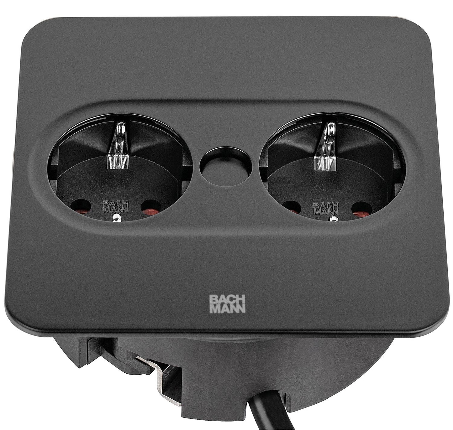 Bachmann TWIST 2 table socket, 1x Schuko, 1x USB-A/-C charger, matte black, square